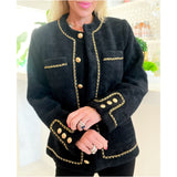 Black Fuzzy Knit Chain Detail Marisol Jacket