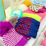 Hand Knitted Lambs Wool Pom Pom Beanie Hats