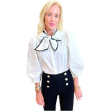 White & Black Cotton Bow Christa Top