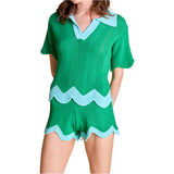 Green Scalloped Knit Della Short Set (sold separately)