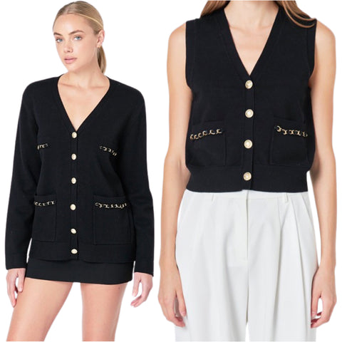 Black Gold Chain Leyla Cardigan & Tank Vest (sold separately)