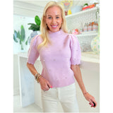 Lilac Scalloped Mia Sweater w/ Rhinestone & Pearls