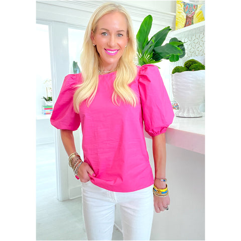 Pink Poplin Ollie Top with Keyhole Back