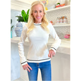 Ivory & Black Gold Button Anther Knit Top