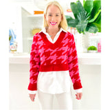 Pink & Red Houndstooth Logan Sweater