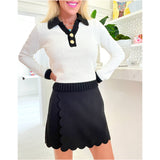 Black Scalloped Edge & Hem High Waisted Hess Skort