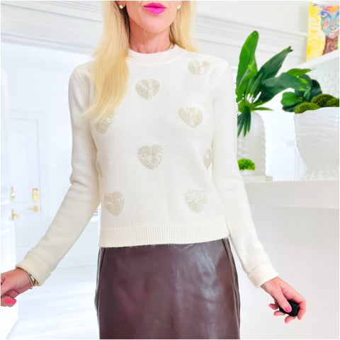 Ivory Beaded Hearts Madrid Sweater