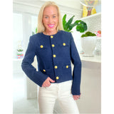 Gold Button Pointed Navy Tweed Clementine A-Line Dress & Jacket (sold separately)