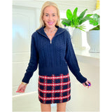 Navy Cable Knit Zip Front Nantucket Sweater