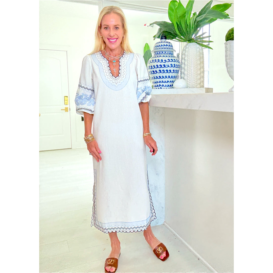 Embroidered Scalloped Linen Dana Dress - James Ascher