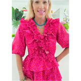 Pink & Red Floral Ruffle Trim Helen Dress