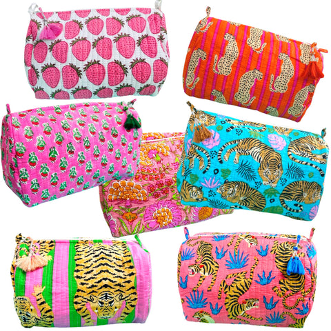 (10 colors) Quilted Block Print Large Cosmetic Bags