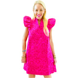 Metallic Pink Woven Flutter Sleeve Sadie Shift Dress