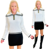 Black & Off White Gold Button Slater Sweater