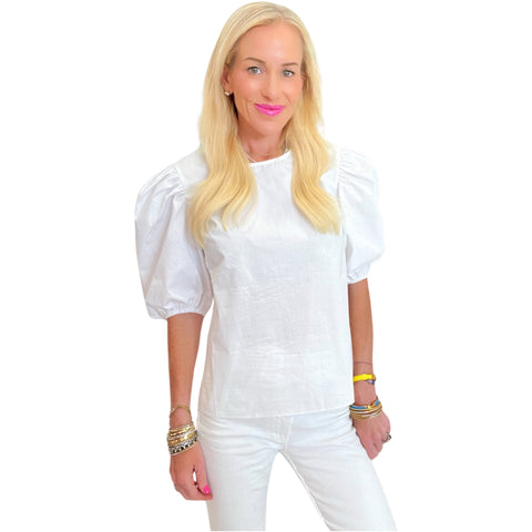 White Poplin Ollie Top with Keyhole Back