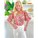 Ruffle Neck Citrus Print Aston Top