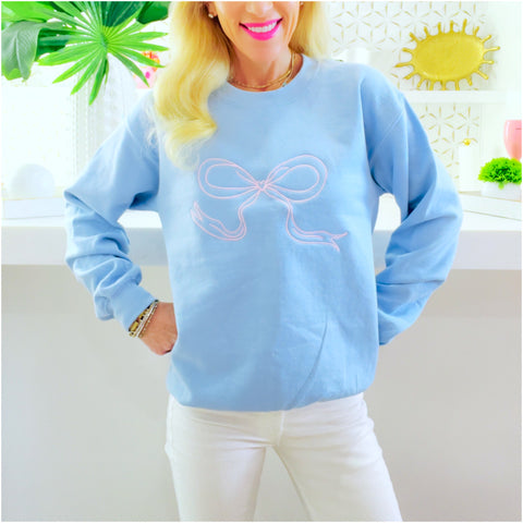 Blue & Pink Embroidered Bow with Heart Sweatshirt