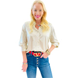 Metallic Gold Button Down Shirley Top