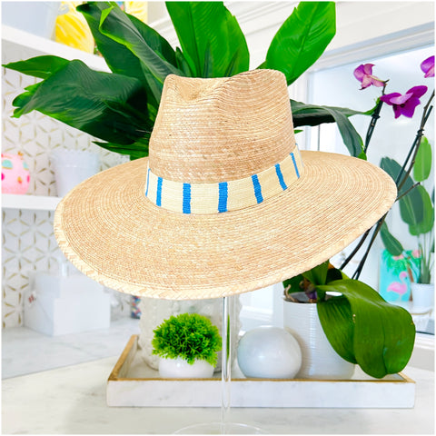 Palm Frond Blue Stripe Suzy Hat, Handmade in Guatemala