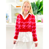 Pink & Red Houndstooth Logan Sweater