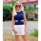 White Tweed Gold Button Jackie Shorts