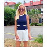 White Tweed Gold Button Jackie Shorts