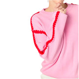 Pink & Red Scalloped Stitch Daisy Sweater