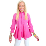 Pink Poplin Peplum Muffie Top