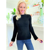 Black Wool Blend Fuzzy Knit Erica Sweater