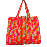 (10 Colors) Quilted Block Print Oversized Reversible Tote Bags
