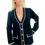 Black Knit Mallone Cardigan Jacket w/ Gold Buttons