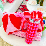 Pink & Red Hearts Blanket + Insulated Tumbler w/ Straw