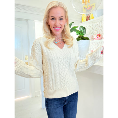 Gold Button Cable Knit Hannah Sweater