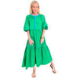 Green & Turquoise Trim Cotton Sadie Dress