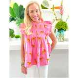 Pink Ruffle Sleeve Cotton Cleo Top