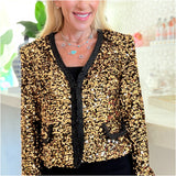 Black & Gold Rope Trimmed Sequin Monte Carlo Jacket