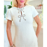 Rhinestone Bow Wool Dianna Dress