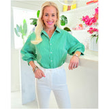 Green Stripe Balloon Sleeve Claudia Top