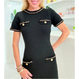 Black Chain Trimmed Knit Ada Dress