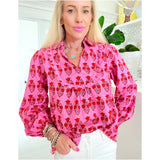 Pink & Red Ruffle Trim Cotton Hoppy Top