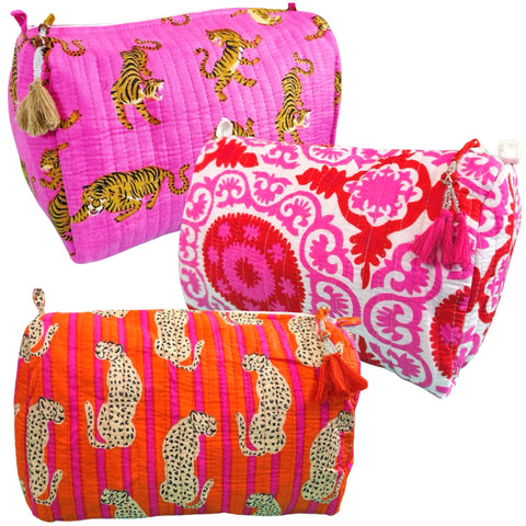 Quilted Block Print Large Cosmetic Bags