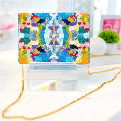 Stain Glass Beaded Clutch w/Optional Gold Shoulder Chain