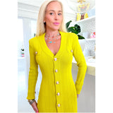 Citrine Knit Long Sleeve Nala Dress w/ Gold Shank Buttons