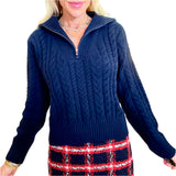 Navy Cable Knit Zip Front Nantucket Sweater