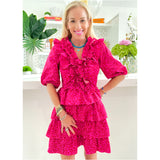 Pink & Red Floral Ruffle Trim Helen Dress