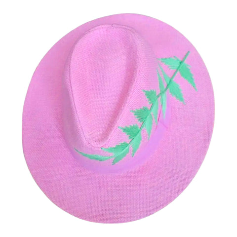 Embroidered Banana Fiber Pink Capri Hat, handmade in Brazil