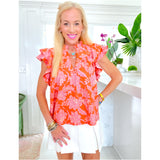 Lavender & Orange Floral Cotton Elsie Top