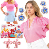 Pink Ruffle Neck Pinstripe Everly Top