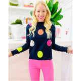 Navy Smiley Face Fine Knit Sweater