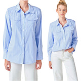 Blue Stripe Power Shoulder Top